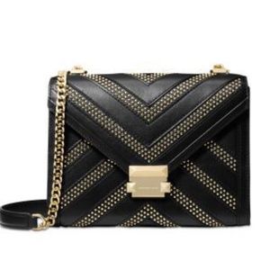 NEW!! Large Leather Chevron Gold Studded Bag